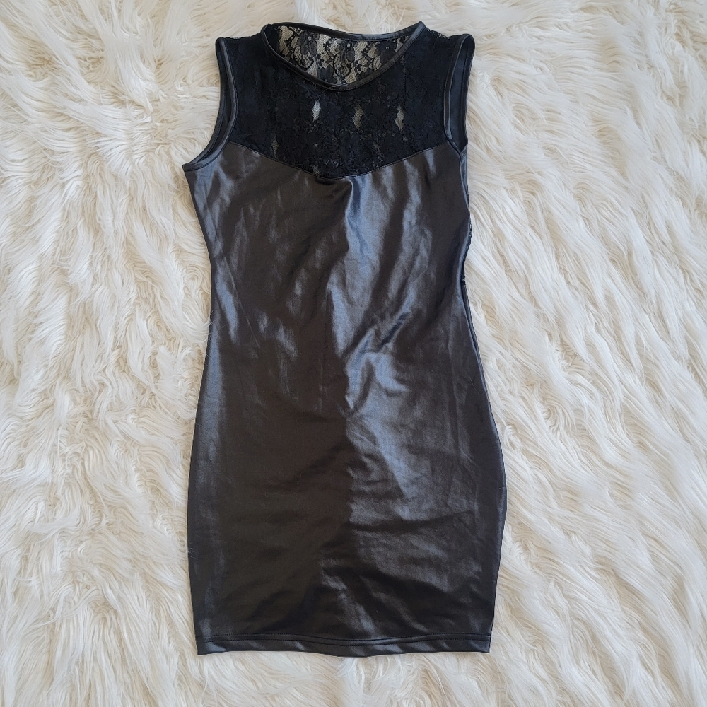 NEW - Faux Leather Lace Scrunch Back Dress
